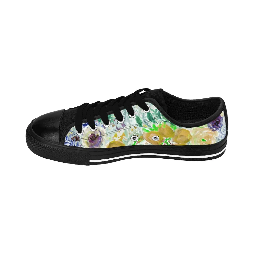 Yellow Floral Men's Sneakers, Garden Flower Print Low Top Best Fashion Sneakers For Men